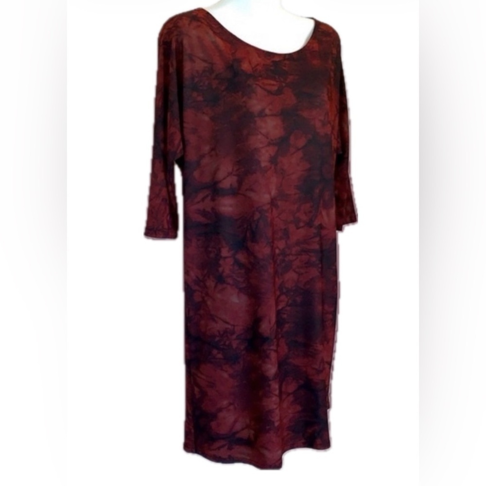 VIERECK dress, burgundy/black floral, unstructured, 3/4 sleeve, boat neck L EUC